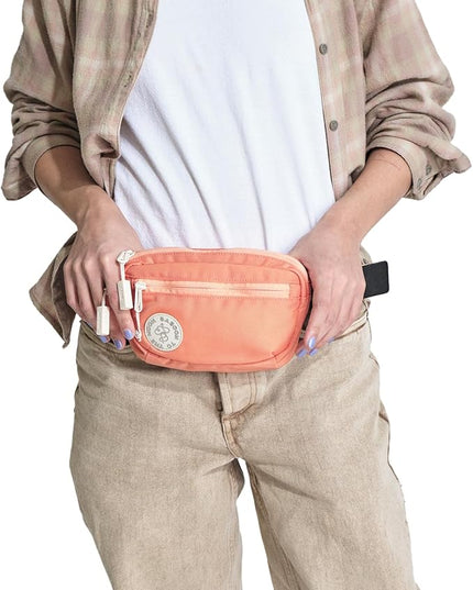 Baboon to the Moon Fanny Pack Mini 1.5L Compact Waist Bag Water Repellent Crossbody Belt Bag Lightweight Travel Everyday Bag for Men Women, Sunset Coral