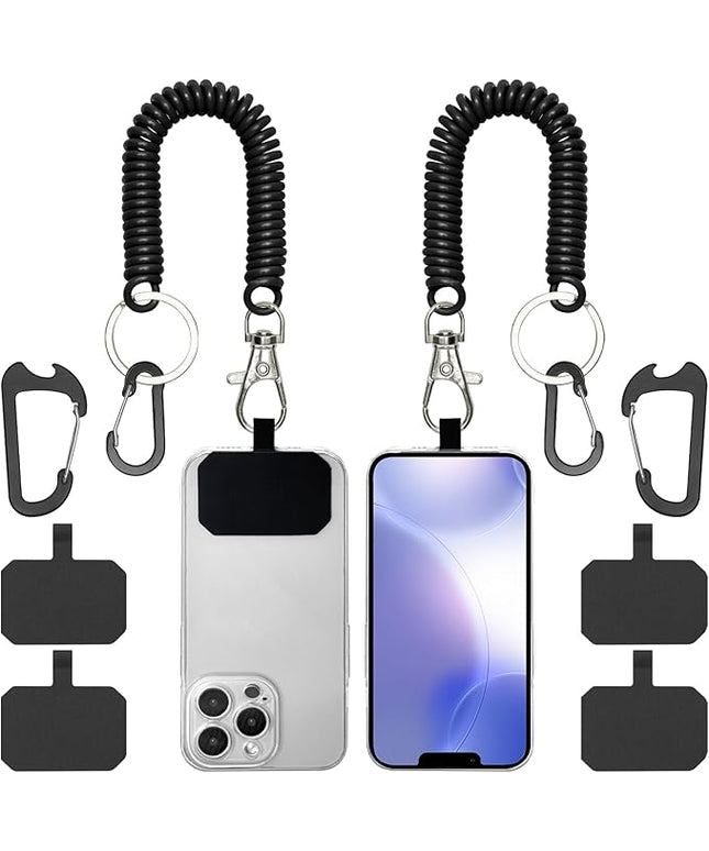 Phone Tether Lanyard Anti Theft Strap with Carabiner - Anti-Drop Outdoor Accessory for Skiing, Hiking, Cycling, Fishing & Climbing - Fit Most Cell Phones (Black+Black)