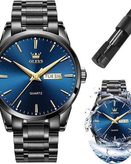OLEVS Men's Luxury Watch Waterproof Luminous Easy Read Chronograph Watches Full Gold/White Dail/Black Face with Calendar Wristwatch