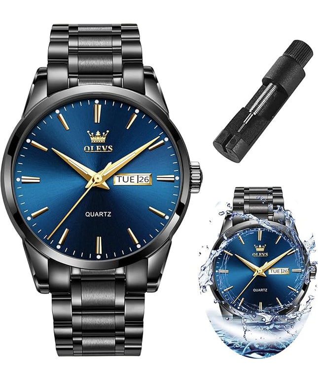 OLEVS Men's Luxury Watch Waterproof Luminous Easy Read Chronograph Watches Full Gold/White Dail/Black Face with Calendar Wristwatch