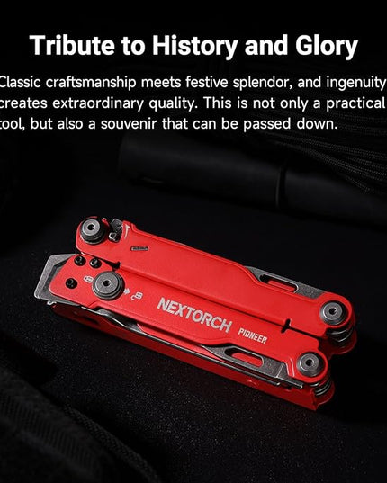 NEXTORCH PIONEER MT20 14-IN-1 Multi-tools Full-Size,Versatile Multi-tool Set with Scissors Needle Nose Pliers Pocket Clip Multi-tool (RED with Glass Breaker)