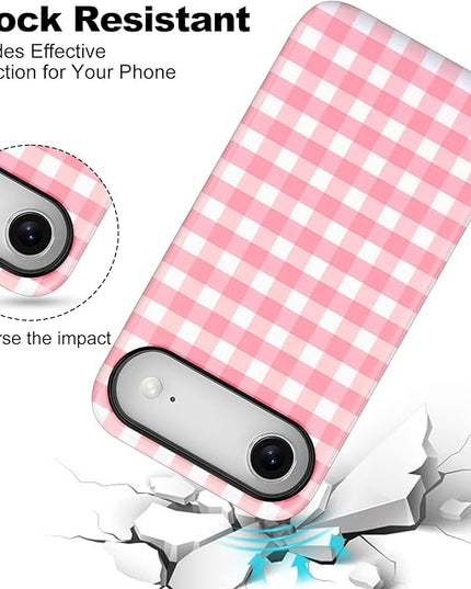 Magnetic for iPhone 17 Air Case Cute Checkered Stripes Phone Case for Women Girls, Shockproof Slim TPU and Hard PC Protective Phone Cover Compatible with MagSafe Designed, Red