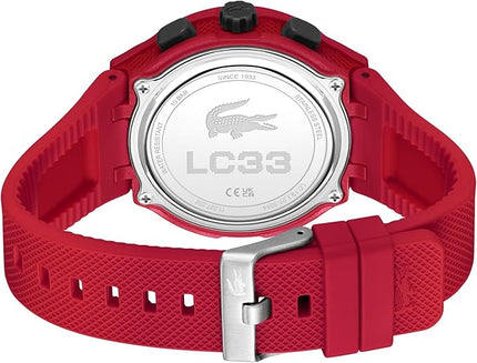 Lacoste LC33 Men's Analog-Digital Watch – TR90 Case, World Clock, Stopwatch, Alarm, Backlight, Textured Silicone Strap, Premium Fashion Timepiece - Gift for Him - 45mm