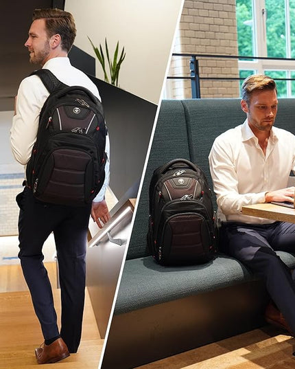 Swissdigital Design Men's Laptop Backpack for Man，Large Capacity Business Travel Backpack Black/Brown | J14-32