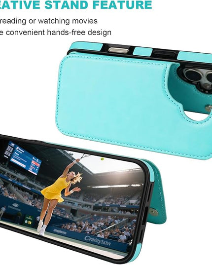ONETOP Compatible with iPhone 17 Wallet Case with Card Holder, PU Leather Kickstand Card Slots Case, Double Magnetic Clasp and Durable Shockproof Cover 6.1 Inch (Light Blue)