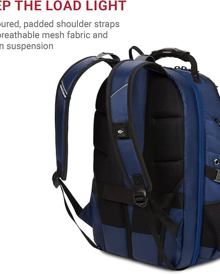 SwissGear 1900 ScanSmart 17” Laptop Backpack Navy Ballistic – Reflective Tech Backpack with ScanSmart Compartment – Multiple Organizer Pockets & RFID Scan Blocking Technology