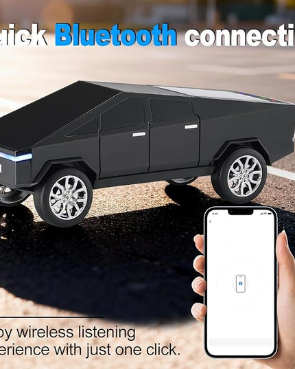 Futuristic Truck Model Bluetooth Replica Speaker with LED Display Screen – Considerate Gift for Car Design Fans & Audio Users, TWS Stereo, FM, USB/TF Playback, LED Headlights, Built-in Mic (Black)