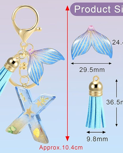 Initial letter Keychains for Women, Ocean Series Avowing Protect Earth Environment, Tassel Cute Car Keychain Initial Key Chain Keyring for Bookbag Handbag Backpack Charm Key Ring Unisex (Letter X)