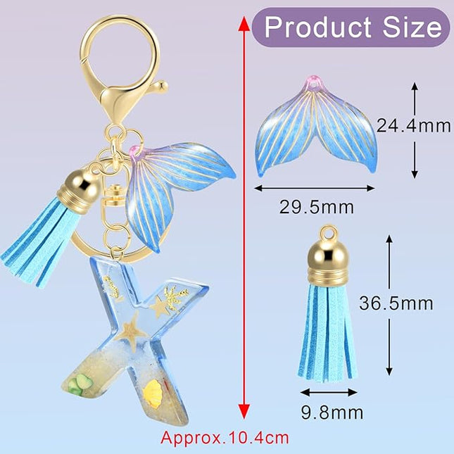 Initial letter Keychains for Women, Ocean Series Avowing Protect Earth Environment, Tassel Cute Car Keychain Initial Key Chain Keyring for Bookbag Handbag Backpack Charm Key Ring Unisex (Letter X)