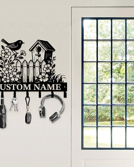 peanut case Customized Keys Holder - Personalized Birds Flower Key Hooks Wall Metal Sign Decor,Wall Holder, Garden,Door Hook (Style D)