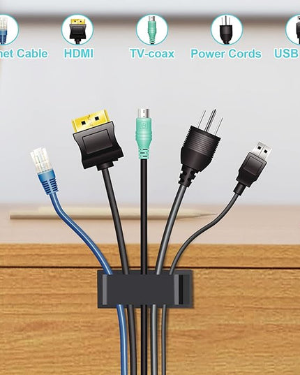 Cable Management Clips, Large Cord Clips for Under Desk Wire Management, Adhesive Organizer Multiple Cord (Computer/PC, Network, TV, Ethernet) Black 20 PCS