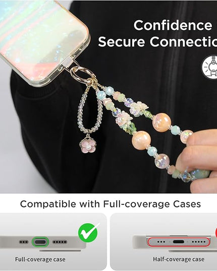 Phone Charm for Women, Anti-Theft Phone Wrist Strap Hands-Free & Beaded Chain, Detachable Cell Phone Lanyard with Tether Tab