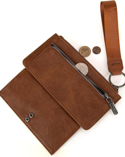 Montana West X Wrangler Brown Wristlet Wallet Minimalist Clutch Womens Wallet Rfid Card Cases & Money Organizers with Coin Purse and Smooth Zipper