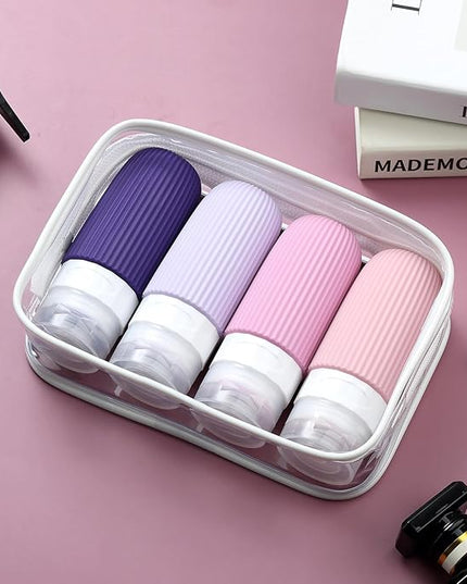 Travel Bottles for Toiletries, Tsa Approved 2oz Travel Bottles, BPA Free Leak Proof Travel Size Toiletry Containers, Refillable Travel Accessories with Toiletry Bag for Shampoo Liquid (4 Pack)