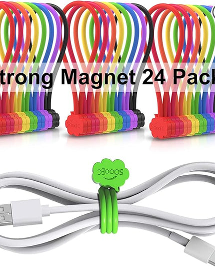 SOOOEC Magnetic Cable Ties, 24 Pack 7.2" Magnetic Cord Organizer Cute Cloud Design, Reusable Silicone Twist Ties with Strong Magnet for Bundling and Cable Management, Fridge Magnets, Assorted Colors.
