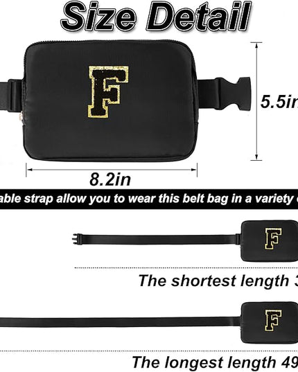 Uygafly Personalized Belt Bag for Women Girls - Fashion Mini Waist Packs with Adjustable Strap - Trendy Travel Fanny Pack Crossbody Bags with Initial Letter - Teen Gifts | Black,Black F