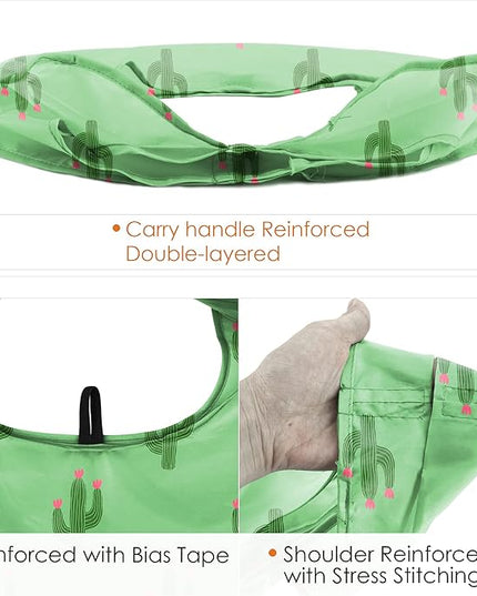 BeeGreen Geometry Reusable Grocery Bags Bulk 6 Packs X-Large, Reusable Shopping Bags Foldable for Groceries, Vegetables, Fruits Watertight Bulk Tote Bags (Cactus Rainbow Polka Dot Red Rose