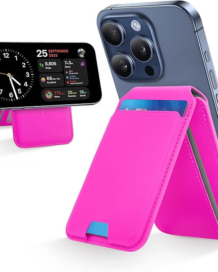 CreaDream Wallet for Magsafe, Magnetic Card Holder with RFID for iPhone 17/16/15/14/13/12 Series, Adjustable Phone Stand with 5 Card Holder, Hot Pink