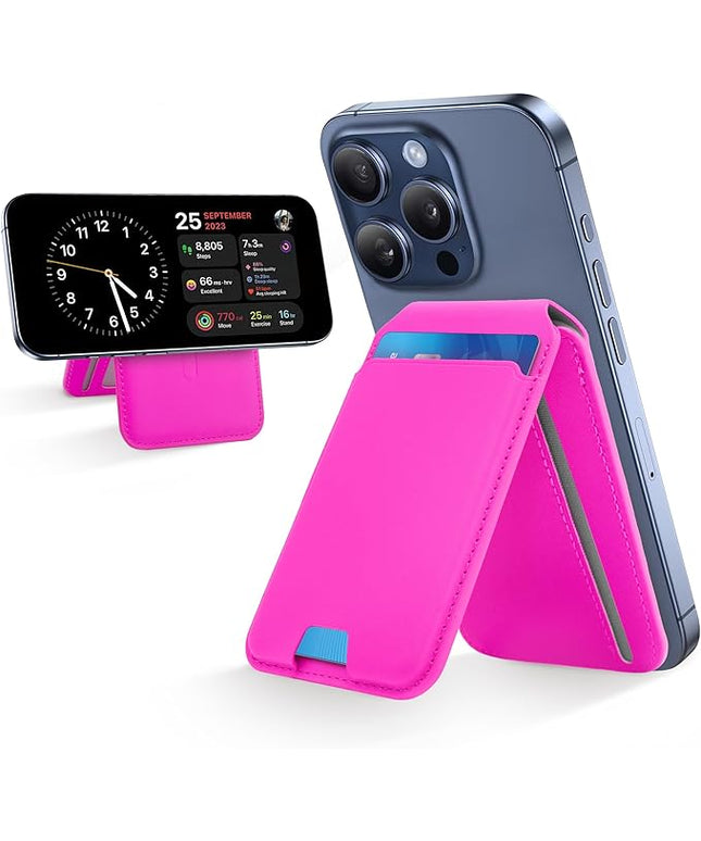 CreaDream Wallet for Magsafe, Magnetic Card Holder with RFID for iPhone 17/16/15/14/13/12 Series, Adjustable Phone Stand with 5 Card Holder, Hot Pink