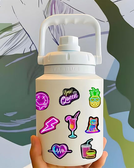 Neon Water Bottle Stickers for Kids, 70 Pcs Waterproof Vinyl Laptop Decals, Teens Girls Boys Adults Phone Case Skateboard Luggage Decor