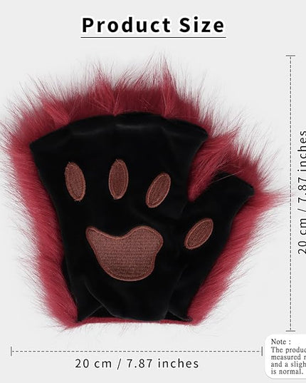 HAOAN Wolf Paw Gloves Faux Fur Cat Fingerless Mittens Winter Warm Cosplay Halloween Fancy Party Costume Accessories