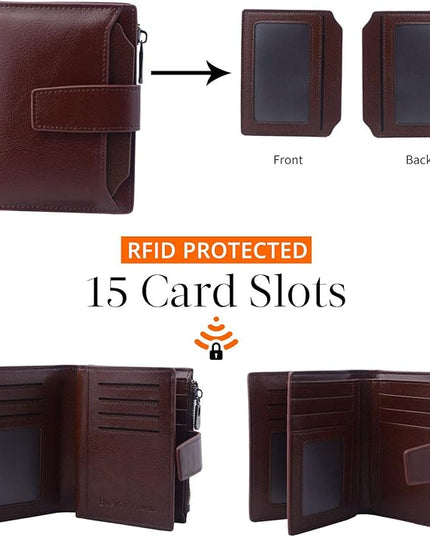 Bveyzi Women's Small Leather RFID Blocking Bifold Zipper Pocket Wallet Ladies Credit Card Slots Purse with id Window
