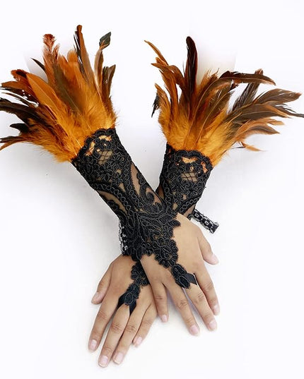 HOMELEX Women Black Lace Feather Gloves Witch Angel Costume Accessories Swan Wings Wrist Bands