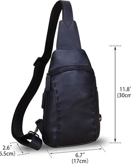 LRTO Genuine Leather Silng Bag for Women and Men Vintage Real Leather Sling Backpack Shoulder Crossbody Bag Chest Purse