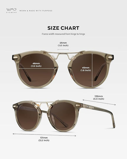 WearMe Pro - Women's Polarized, Round Retro, Double-Bridge Vintage Sunglasses