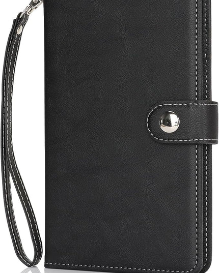 Passport Holder for Travel Essentials, RFID Blocking PU Leather Wallet Cover with Wristlet Strap Magnetic Closure Passport Book Holders Case for Women and Men, Black