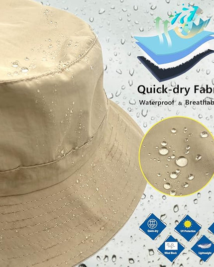 woogwin Waterproof Bucket Rain Hat with Chin Strap Quick Dry Packable Boonie Sun Hat Safari Hat UV Protection