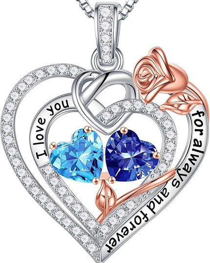 Iefil Christmas Gifts for Wife Women - 925 Sterling Silver Double Birthstone Necklace, Anniversary Birthday Gifts for Women, Jewelry Gift for Wife Girlfriend Mom Her