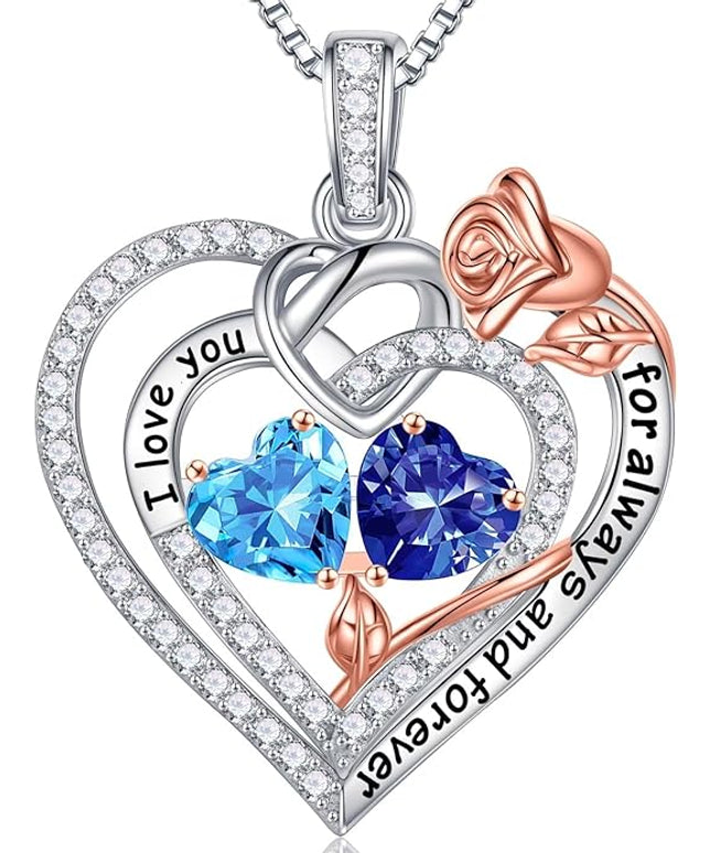 Iefil Christmas Gifts for Wife Women - 925 Sterling Silver Double Birthstone Necklace, Anniversary Birthday Gifts for Women, Jewelry Gift for Wife Girlfriend Mom Her