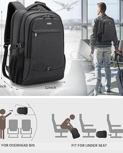 DUSLANG 17 Inch Travel Laptop Backpack Water Resistant College Backpack for Men/Women Laptop Bag with USB Charging Port, Light Grey and Black