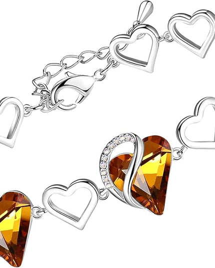Leafael Infinity Love Heart Link Bracelets, Birthstone or Healing Stone Crystal Bracelet for Women, Silver Tone Jewelry Gifts for Her, 7-inch Chain and 2-inch Extender