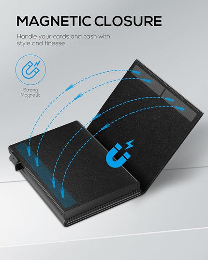 Mens Wallet Card Holder - Smart Wallet for Men, Pop Up Card Case, Top Grain Leather, RFID Blocking, Slim, Minimalist, Ultra Thin, Front Pocket, 9-14 Card Capacity | ID Window | Cash Slot (Black)