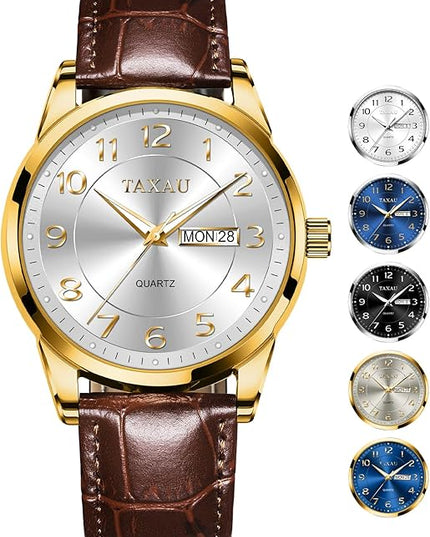 Men Dress Watch Waterproof Leather Watches for Men with Day Date Luxury Large Arabic Numerals Analog Quartz Classic Leather Watch Easy Read relojes para Hombres