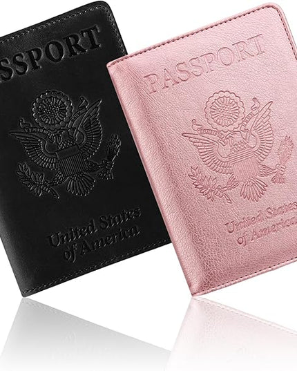 Ciana Passport Holder for Travel – PU Leather Passport Cover and Card Holder for Men & Women – Slim Passport Holder with Card Protector Slot, Travel Must Haves (Black & Pink)