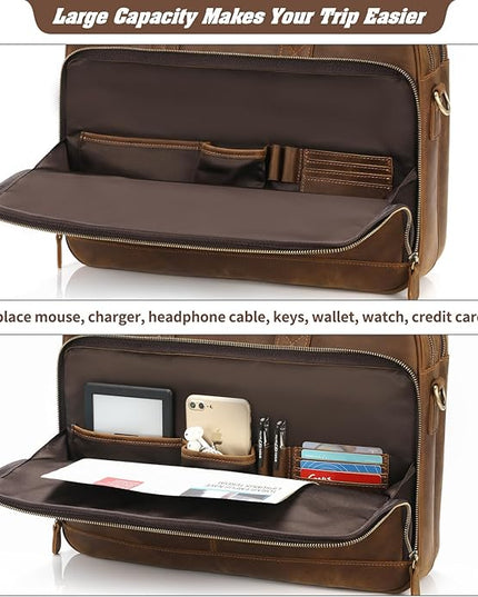 Jack&Chris Full Grain Leather Briefcase for Men, Business Messenger Bag Laptop Bag Attache Case, Fits 15.6 Inch Laptop