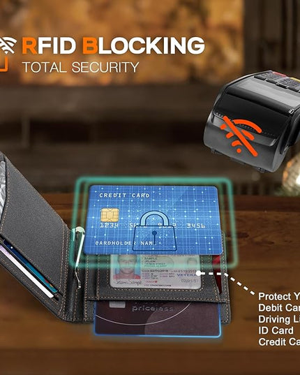 RUNBOX Slim Wallet for Men Genuine Leather RFID Blocking Bifold Minimalist Front Pocket Mens Wallet with Money Clip Thin Gift Box