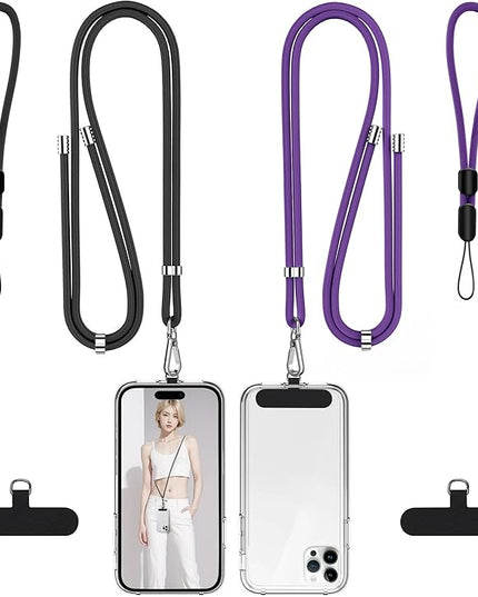takyu Phone Lanyard, 2 Pack Adjustable Cell Phone Lanyard Crossbody Neck Strap & 2 Pack Wrist Strap with Tether Tabs Compatible for iPhone Android Smartphones- DarkPule Black