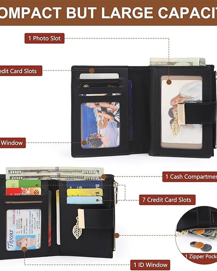 yiijay Small Wallet Women RFID Blocking Leather Bifold Wallet Credit Card Holder for Women Ladies Compact Wallet Mini Purse With Zipper Pocket