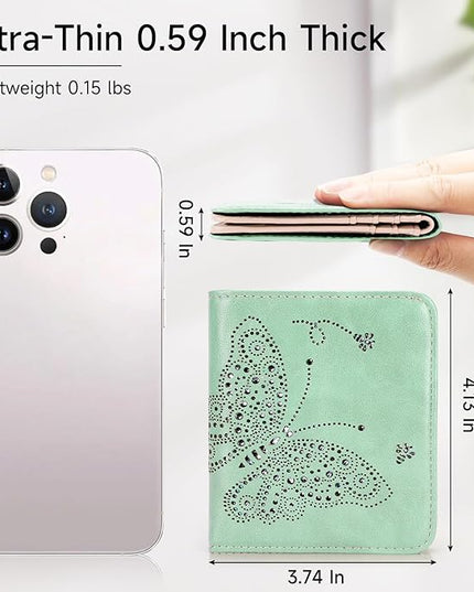 KITEVIUN Small RFID Wallet Women Ultra Thin Slim Womens Wallet Mini Compact Bifold Pocket Ladies Wallets for Women Peppermint Mambo Green