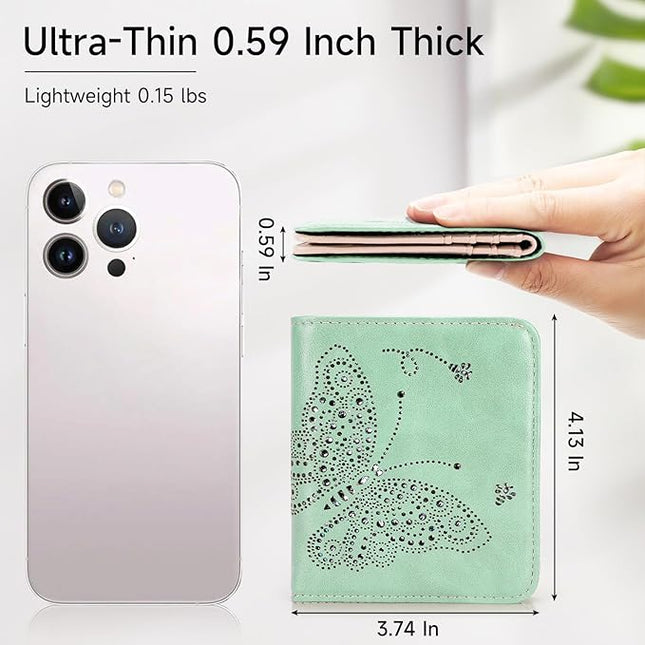 KITEVIUN Small RFID Wallet Women Ultra Thin Slim Womens Wallet Mini Compact Bifold Pocket Ladies Wallets for Women Peppermint Mambo Green