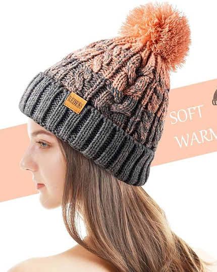 REDESS Women Winter Pompom Beanie Hat with Warm Fleece Lined, Thick Slouchy Snow Knit Skull Ski Cap