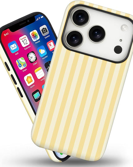 Magnetic for iPhone 17 Pro Case Cute Stripes Phone Case, Shockproof Slim TPU and Hard PC Protective Phone Cover Compatible with MagSafe Designed for Women Girls, Pink and White