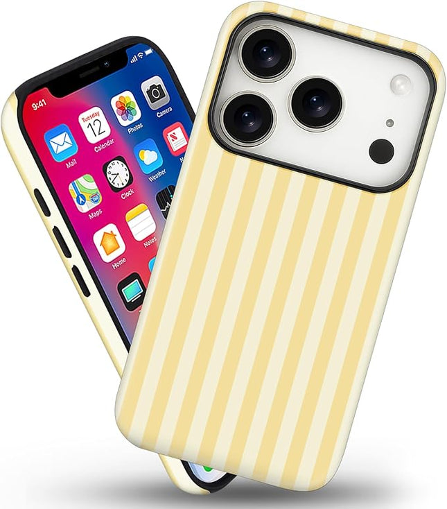 Magnetic for iPhone 17 Pro Case Cute Stripes Phone Case, Shockproof Slim TPU and Hard PC Protective Phone Cover Compatible with MagSafe Designed for Women Girls, Pink and White