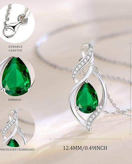 FANCIME Birthstone Necklace for Women Teardrop Necklace S925 Sterling Silver Infinity Love Birthday Gifts for Mom Women Girls, 16"+2" Inches