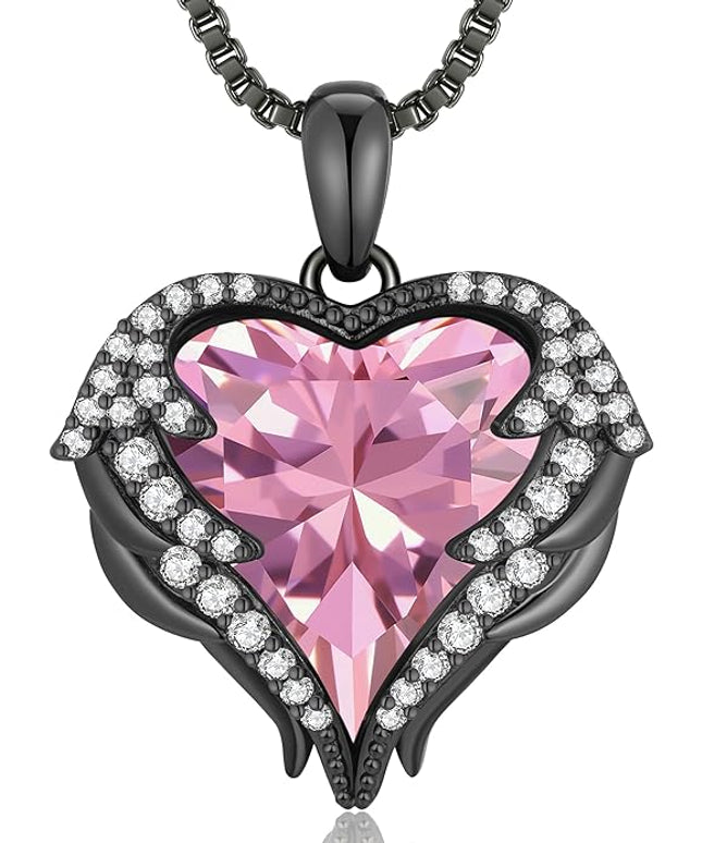 CDE Christmas Gifts for Women Angel Wings Necklace for Women with Birthstone, Love Heart Silver Tone/Gold Tone Pendant, Ideal Anniversary or Birthday Jewelry Gifts for Wife Girlfriend Her