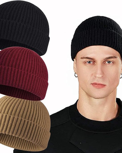 ROYBENS Swag Wool Knit Cuff Short Fisherman Beanie for Men Women, Winter Warm Hats